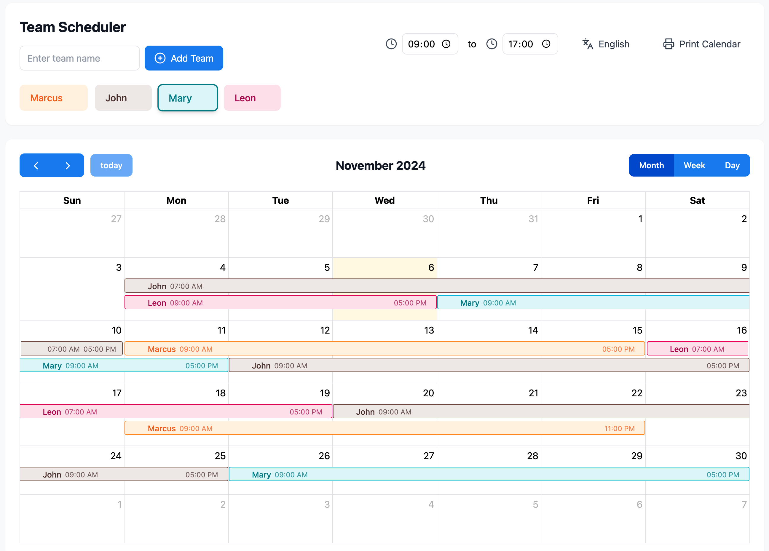 Team Scheduler App